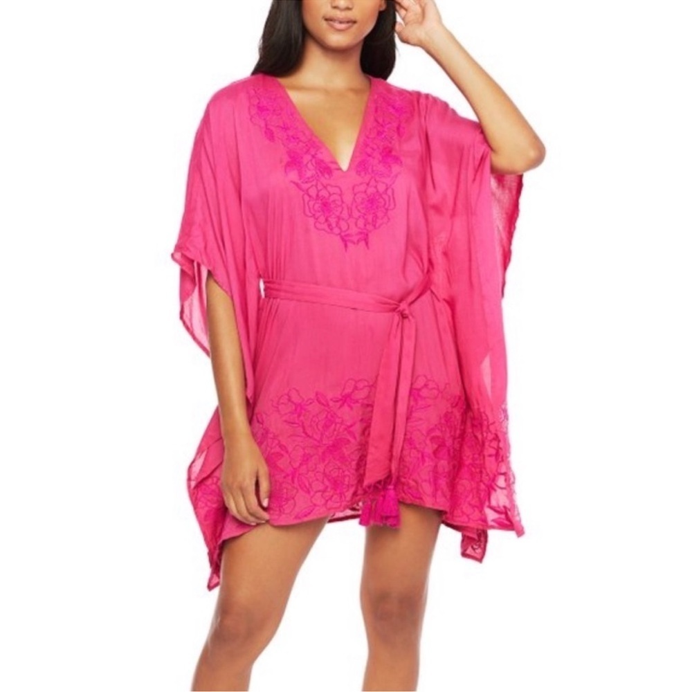 Trina Turk Hot Pink Embroidered Kaftan Swim Coverup